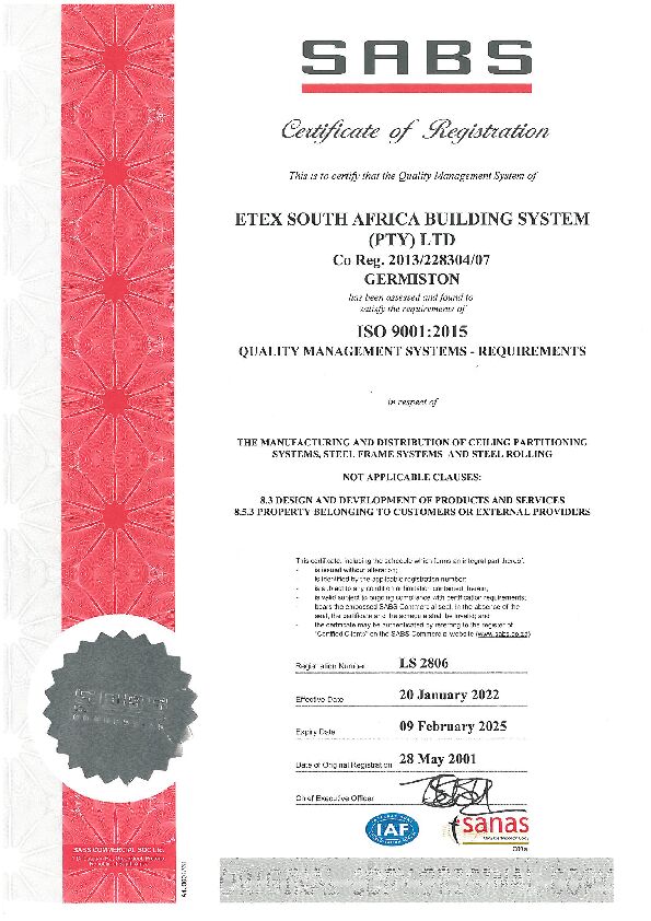 IOS 9001 Etex South Africa Building System (Pty) Ltd