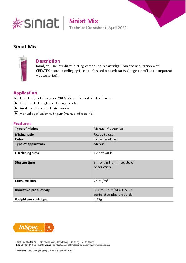 Siniat Technical Datasheet Siniat Mix