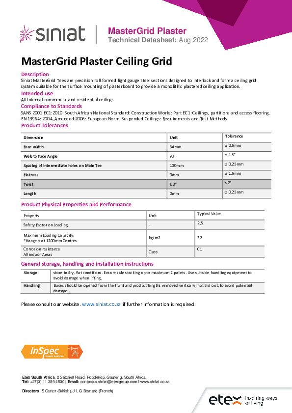 Siniat MasterGrid Plaster TDS V6