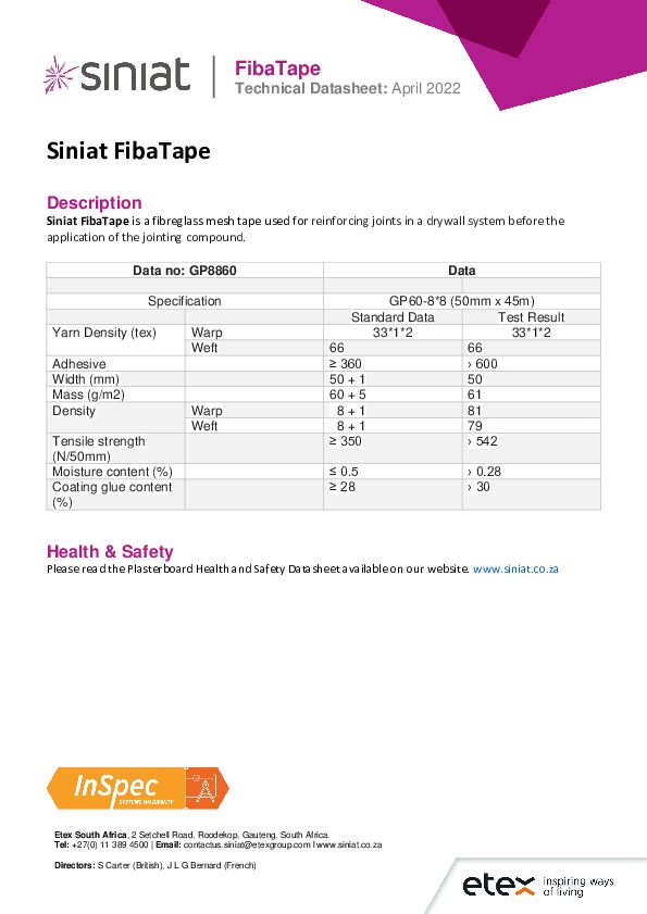 Siniat FibaTape TDS