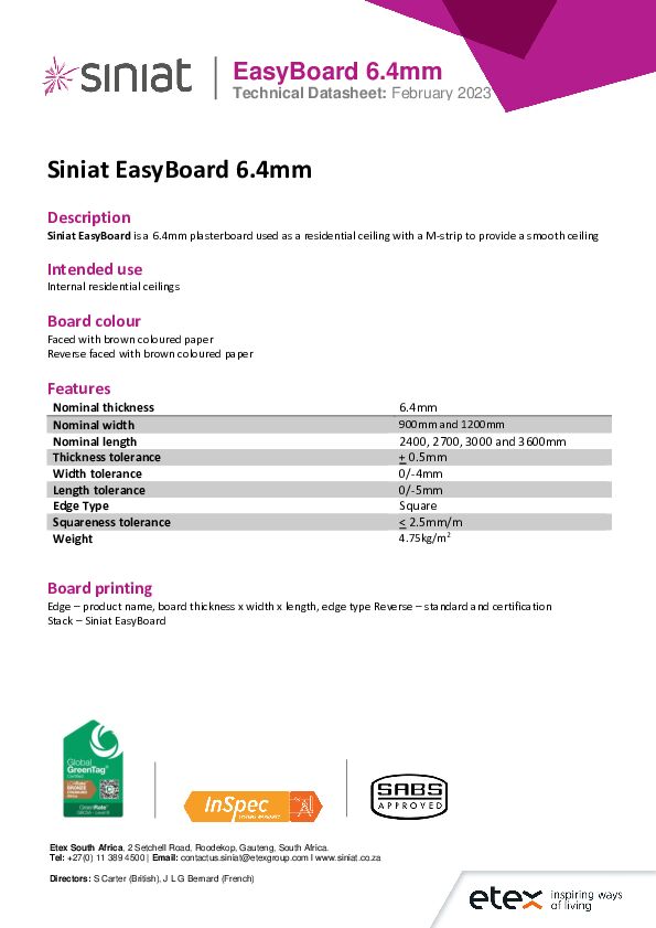 Siniat EasyBoard 6_4mm TDS 